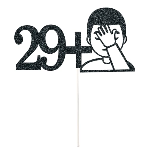 30th Birthday Cake Topper for Him or Her – Funny 29+ Facepalm Topper – Dirty Thirty Cake Decorations for Men, Women – Happy 30th Birthday Party Decor – Black Glitter, 30th Bday Photo Prop