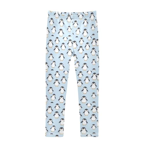 Cartoon Penguin Light Blue Girls Leggings Kids Yoga Pants Athletic Tights Pants 4-10 Years