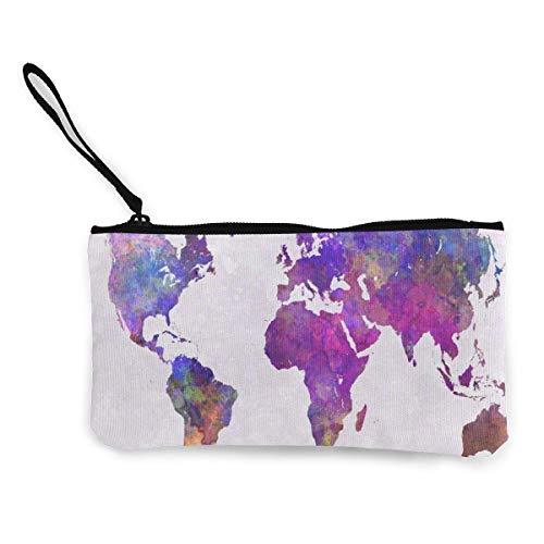Preisvergleich Produktbild Unisex-Geldbörse, Münzbeutel, Leinen, Aquarell, Weltkarte, Reißverschluss, Geldbörse für Bargeld, Bank, Auto, Reisepass