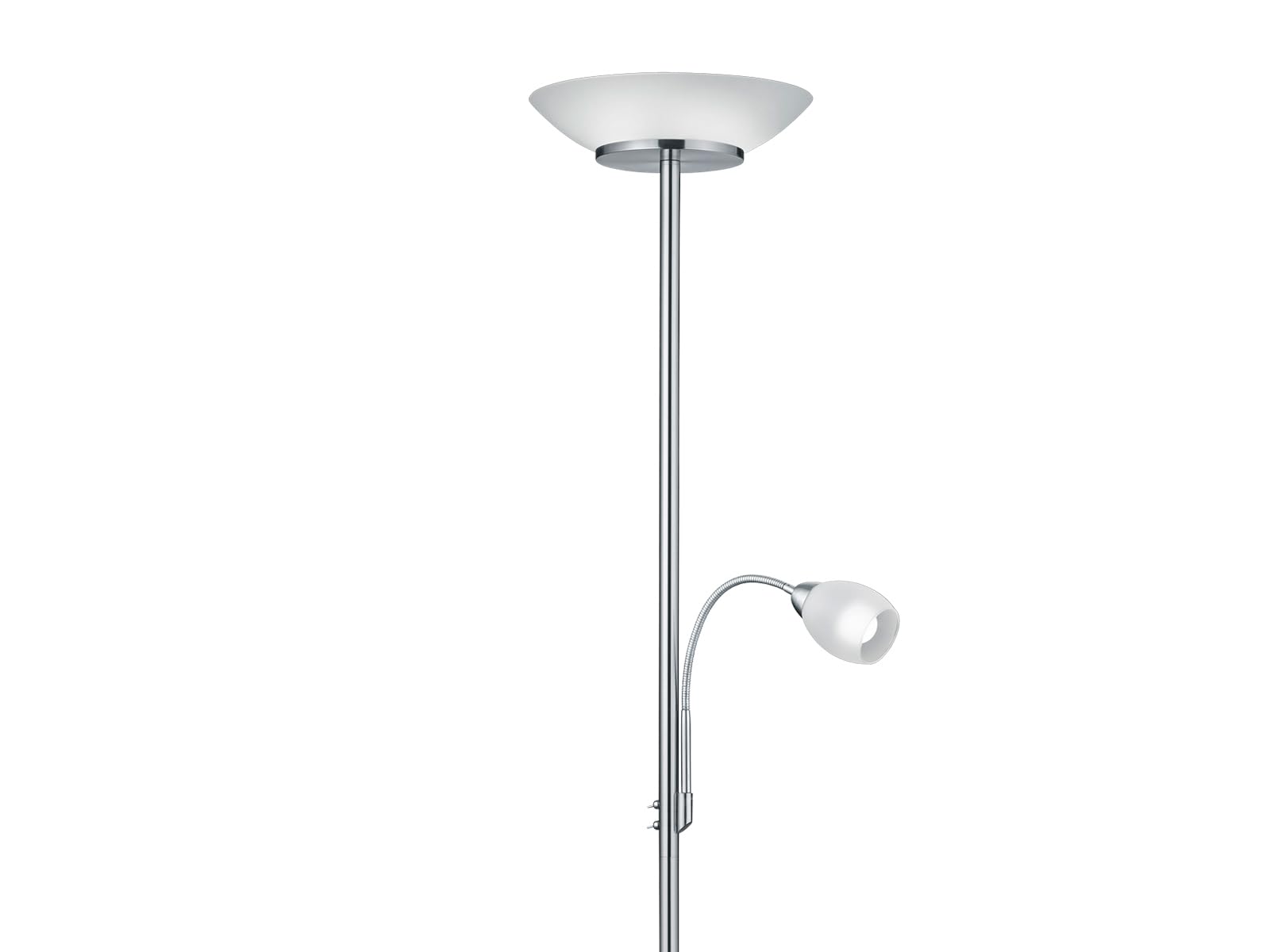 meineWunschleuchte Decken-fluter mit Leselampe & Glassschirm, Silber | Höhe 180cm, mit 2x E27 & 1x E14 LED, flex Leselicht, getrennt schaltbar, klassisches Design, Stehlampe zum Lesen
