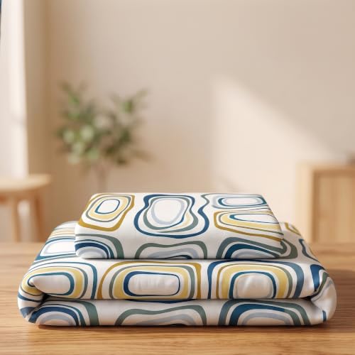Image of Dream Living Printed Geometric Single Bedsheet with 1 Pillow Cover |120 GSM | 150x220 Cm | White