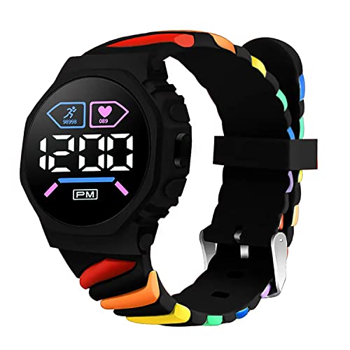 Image of Time Up Digital Dial LED Display Rainbow Strap Fresh Smart Design Medium Size Kids Watch for Boys & Girls (Age 5-15 Years)-YSR-X (Black)