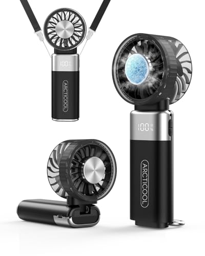 Image of ARCTlCOOL Portable Mini Fan with Ice Touch Tech, 7500 RPM Handheld Fan with Buckle, 4000mAh Rechargeable Battery, 100 Speeds Foldable Fan with Smart Digital Display for Makeup, Travel & Outdoor