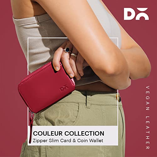 Image of DailyObjects Crimson Red Zipper Slim Card & Coin Wallet | Made with Vegan Leather Material | Carefully Handcrafted | Coin Pocket