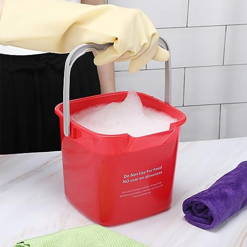 Image of Yaomiao 4 Pcs Cleaning Bucket 3 Qt Sanitizing Bucket,Red | Restaurant Small Square Detergent Pail with Measurements Spout and Handle, for Home, Kitchen, Office, Commercial Use