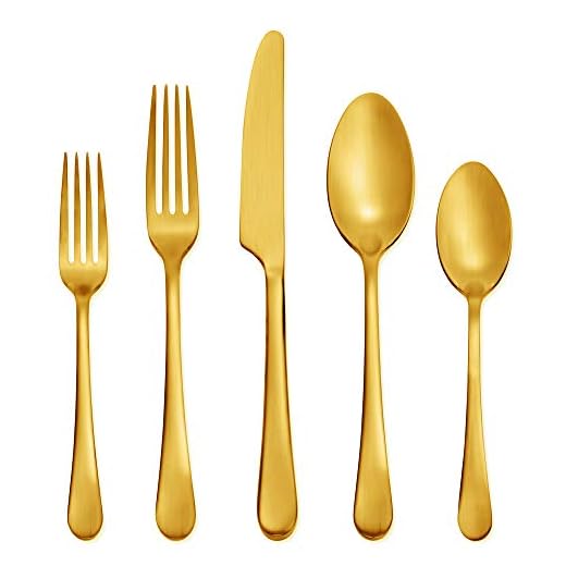 Hampton Forge Skandia Mirabella Satin Flatware Set, 20 Piece, Gold