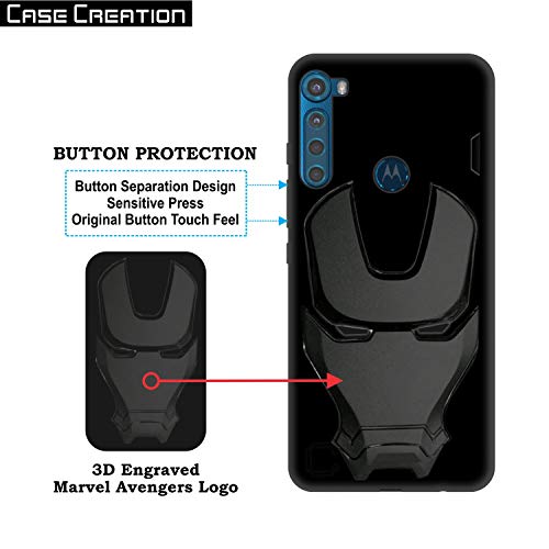 Image of COVERLY Official 3D Smooth Feel Avenger Logo Mask Soft Rugged Grip Iron Man Engraved Cartoon Movie Engraved Silicone Rubber Matte Back Cover for Motorola One Fusion+ (2020) - Black