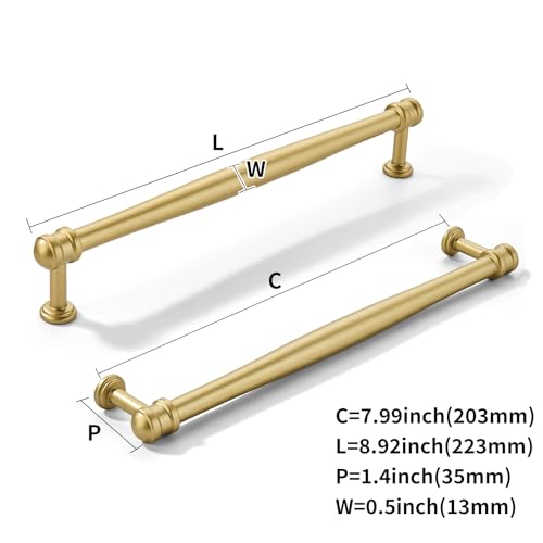 khtumeware 10 Pack 8inch(203mm) Hole Center Brushed Gold Cabinet pulls Matte Gold Solid Heavy-Duty Tradition Kitchen Cabinet Handle Cabinet Hardware for Dressing Table Bathroom Pull by khtumeware - Image 2