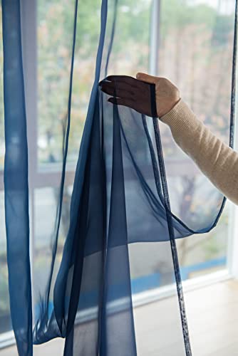 Phileasy Window Sheer Navy Blue Curtains 84 Inches Long 52 Inches Width 2 Panels Sheer Curtains Sheer Curtain Clear Basic Rod Pocket Panel 15 Colors 16 Size For Bedroom Living Room Yard Kitchen #TOP3