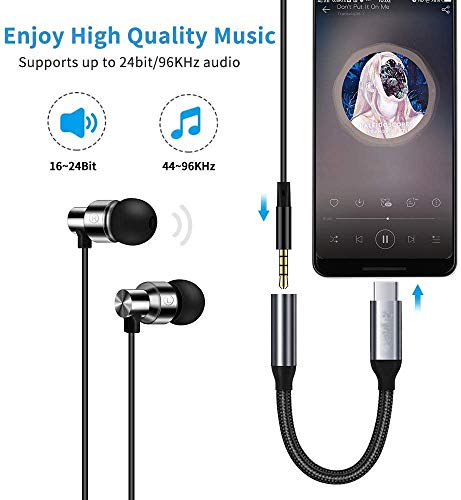 Image of Oaky Braided USB C to 3.5 mm Audio Adapter for Huawei Mi Moto Z iPad Pro 2018 MacBook Pro, Google Pixel 3 2 XL, HTC U12 U11, Moto Z3 Z2, Samsung Smartphones with Realtek Chip /Hi-res /DAC (Grey)