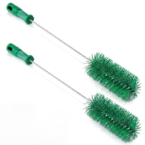 Image of Baderke 2 Pcs Drain Brush Pipe Cleaning Tube Brush, Green, 19.7 x 2.4 Inch | Nylon Long Tube Cleaner, 2 Inch Drain Scrubber, PVC Shower Pipe Brush for Kitchen Sink, Water Bottle, Flexible Cleaning Tool