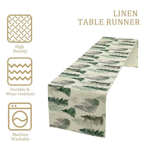 Image of Green Forest Tree Table Runner Watercolor Fantasy Magical Woodland Landscape Nature Botancial for Tabletop Party Holiday 13x90 inch