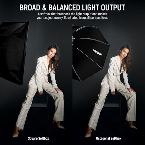 Image of NEEWER 28 inch /70cm Octagonal Softbox, Quick Release Bowens Mount Softbox with Honeycomb Grid, Light Diffusers, Bag for RGB CB60 CB60B CB200B MS60B MS60C MS150B S101-300W /400W Pro Vision 4 Q4, NS27P