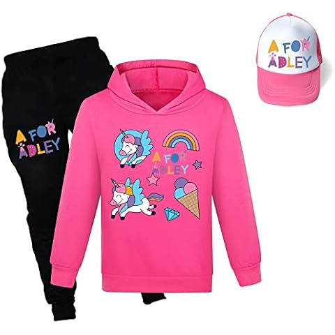 XWSM A for Adley Hoodie Trousers Sunhats 3Pcs Set for Boys Girls A for Adley Merch Kids Top Comfortable Jumper (rose red,130cm,5 Years,6 Years) Cover