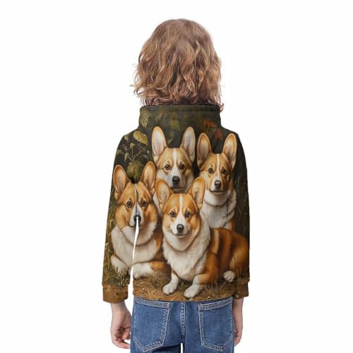 Pull motif corgi imprimé 3D avec capuche pour ado fille et garçon - 4