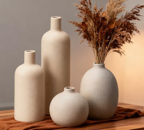 VASETOPIA Vase Decor Set 4 Stück Minimalist Kleine Vasen Keramik Blumenvase für Pampas Grass, Wohnzâ€¦ – Miniatur