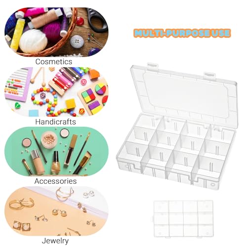 Image of Grid Organizer Box, Bead Boxes with Compartments, 12 Grids Plastic Storage Box with Dividers, Organizer Boxes with 18 Removable Grids Compartments for Tackle, Beads, Jewelry, Earring, Cosmetics, Craft