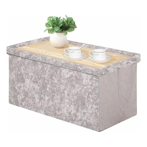 Image of Crushed Velvet Ottoman Storage Box Seat with Hidden Storage for Bedroom Living Room (Silver)