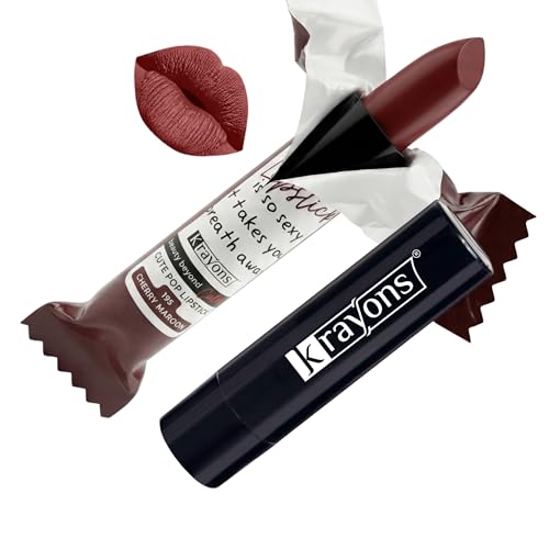 Image of Krayons Cute Pop Matte Lipstick for Women - Shade 195 Cherry Maroon, India's 1st Twist-Wrap Lip Stick, Long Stay Waterproof Lipstic, Rich Pigmented Daily Wear Matt Lipsticks, 3.5g