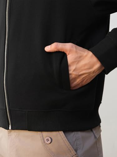Image of Nobero Men's Premium Fleece Bomber Jacket | 280 GSM Fabric | Regular Fit Zip-Up Outerwear | Shirt Collar | Ribbed Cuffs & Hem | Casual Winter Layering Jacket