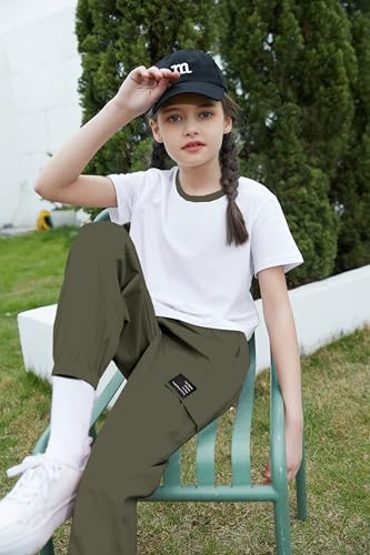 Image of Betusline Girls 2 Piece Summer Outfits,Kids Casual Short Sleeve Crop Top & Cargo Jogger Pants Sets,4T-14Y