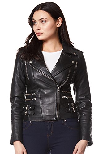 Veste en vrai cuir noir femme Mystique contre le vent style biker 7113