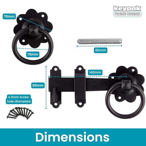 Keypak 152Mm (6 Inch) Black Smooth Ring Gate Garden Latch, Durable Finish, Double Sided Installation On Wooden Gates & Garden Sheds, Includes Matching Fixing Screws For Easy Fitting - 2