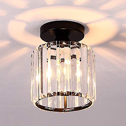 ZaLiX Crystal Chandelier, Crystal Chandelier Metal Modern LED ChandelierPendant Fixture Lighting E27 Mini Chandelier Semi Flush Mount for Kitchen Dining Room Bedroom Hallway Bedroom (Bla