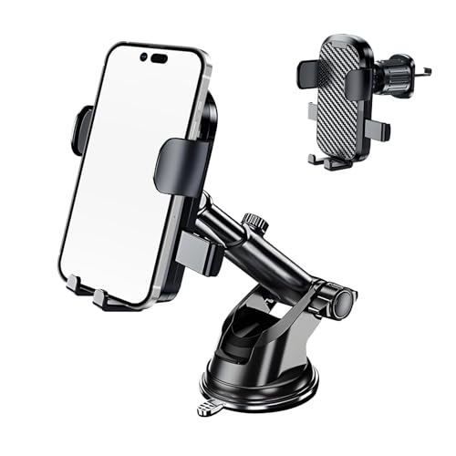 wuyaoyao Phone Holder for Car, 360° Adjustable Cell Phone Holder with Suction Cup & Hook, 3-in-1 Phones Mount for Car Dashboard Windshield Air Vent Universal Fits All Smartphones (Carbon Fiber)