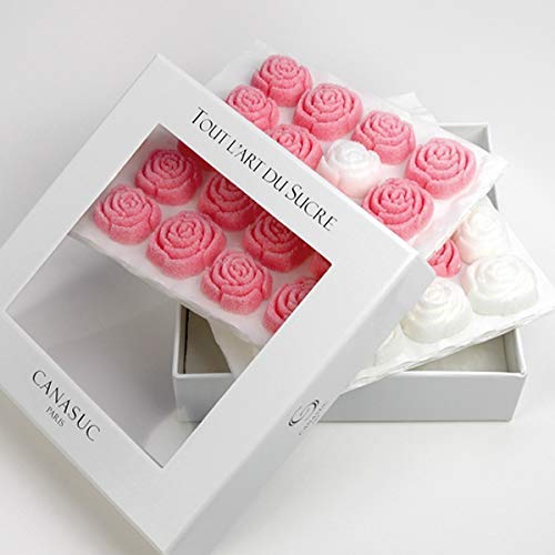 Canasuc Paris, L' Envie En Rose Pur Sucre De Canne,"Window Gift Box" Of 36 Assorted French Molded Rose Sugar Pieces, White & Rose, 3.35 Oz #TOP1