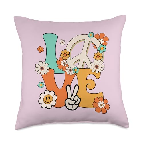 Peace 60's 70's Outfits Men Women Boys Girls Kids Peace Sign Love 60s 70s Costume Groovy Hippie Theme Party Throw Pillow, 18x18, Multicolor