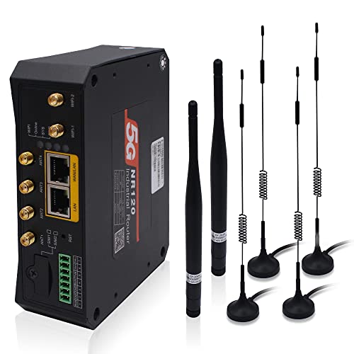Image of Industrial 5G Cellular Router with Dual SIM Card Slot, 5G VPN Modem Router with External Detachable Antennas,Gigabit Ethernet, WiFi, RS232 /RS485 M2M IoT Integration, Remote Management, Global Version