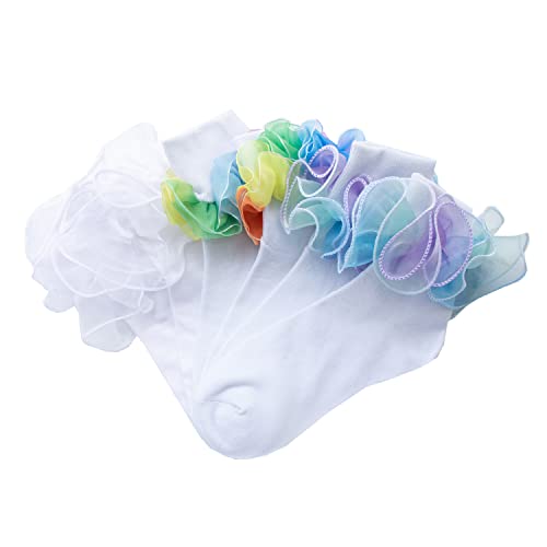 Women Big Ruffle Socks Double Lace Turn Cuff (Size 9-11, 3 Pairs)3