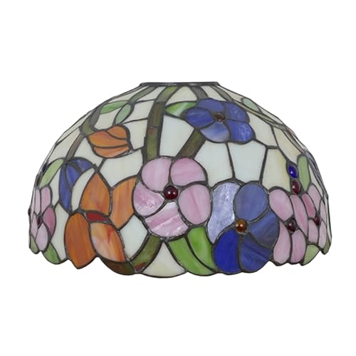 BOTOWI Tiffany Lampenschirm Ersatz 12 Buntglas Kirschblüte Lampenschirme Vintage Rosa Blaue Blume Lichtabdeckung nur 1-5/8-Zoll Fitter Öffnung für gewölbte Stehlampe Torchiere Lampe Pendelleuchte