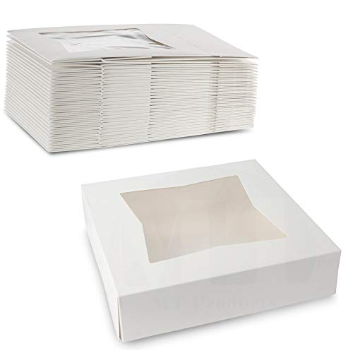 Exclusive Beautiful White Pastry, Bakery Box - Keep Doughnuts, Cookies, Muffins Safe - Unique Auto Popup Feature and Clear Window for Visibility Size 8 Length X 8 Width X 2 1/2 Height - (25 Pieces)