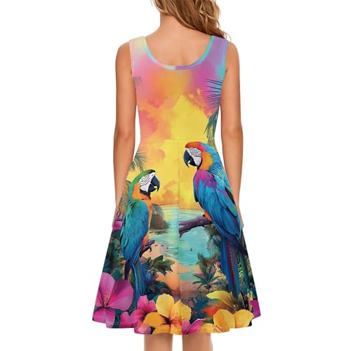 Image of TOADDITDO Women's Sleeveless O Neck Beach A-Line Party Coctail Tank Dresses Flared Sundress