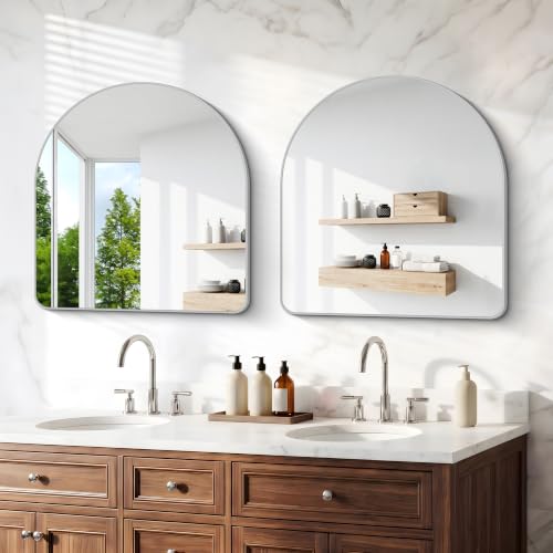 Image of BONEWEI Arched Wall Mirror,30x30 inch Silver Arched Mirror Bathroom,Large Vanity Mirror for Over Sink Metal Frame,Tempered Glass Arch Mirrors for Bedroom,Entryway,Living Room,Home Decor Shatter-Proof