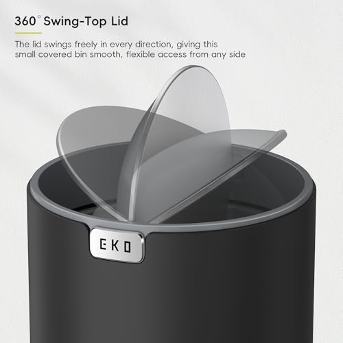 Image of EKO Fandy 0.58 Gal /2.2L Mini Trash Can with Lid, Swing-Top Desktop Trash Can for Bathroom, Countertop, Vanity, Desk or Office, Small Garbage Bin (Black)