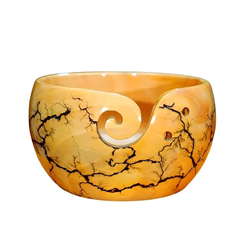 Image of Wooden Yarn Bowl for Knitting and Crocheting | Handmade Yarn Bowl | Large Yarn Bowl Yellow Wood Yarn Bowl Best Gift for Mom