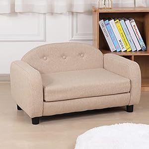   Dog-Sofas-and-Chairs-for-Small-PetCat-Sofa-Bed-with-Wooden-FrameBed-for-dogs-with-Linen-FabricCat-Sofa-Chair-with-CushionDog-Couch-for-Small-Dog-Rest-Using-Beige