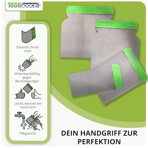 ToolSpace Japanspachtel Set 4 Stück Edelstahl rostfrei 50/80/100/120 mm Metallspachtel Spachtelmasse Karosserie Gips Holz flexibel Fugen Glätten Verteilen Renovierung Wand Abzieher Heimwerker Profi