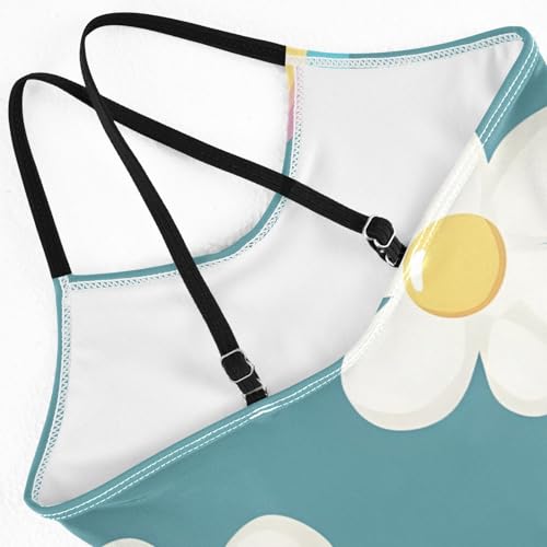 Bolaz Girls Swimsuits One-Piece Bathing Suits Multicolor Kids Sport Summer Beach Swimwear for 3-10 Years Old-Cartoon Flower Pattern4