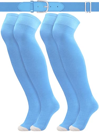 3 Pcs Baseball Belt and Socks Combo Youth Over Knee Sock Stockings Softball Belt for Boys Girls