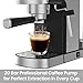 DRAGONBALL Espresso Machine, Coffee Machine with Steam Frother, 20 Bar Coffee Machine for Cappuccino, Latte, 1.2L Water Tank, Stainless Steel, Silver