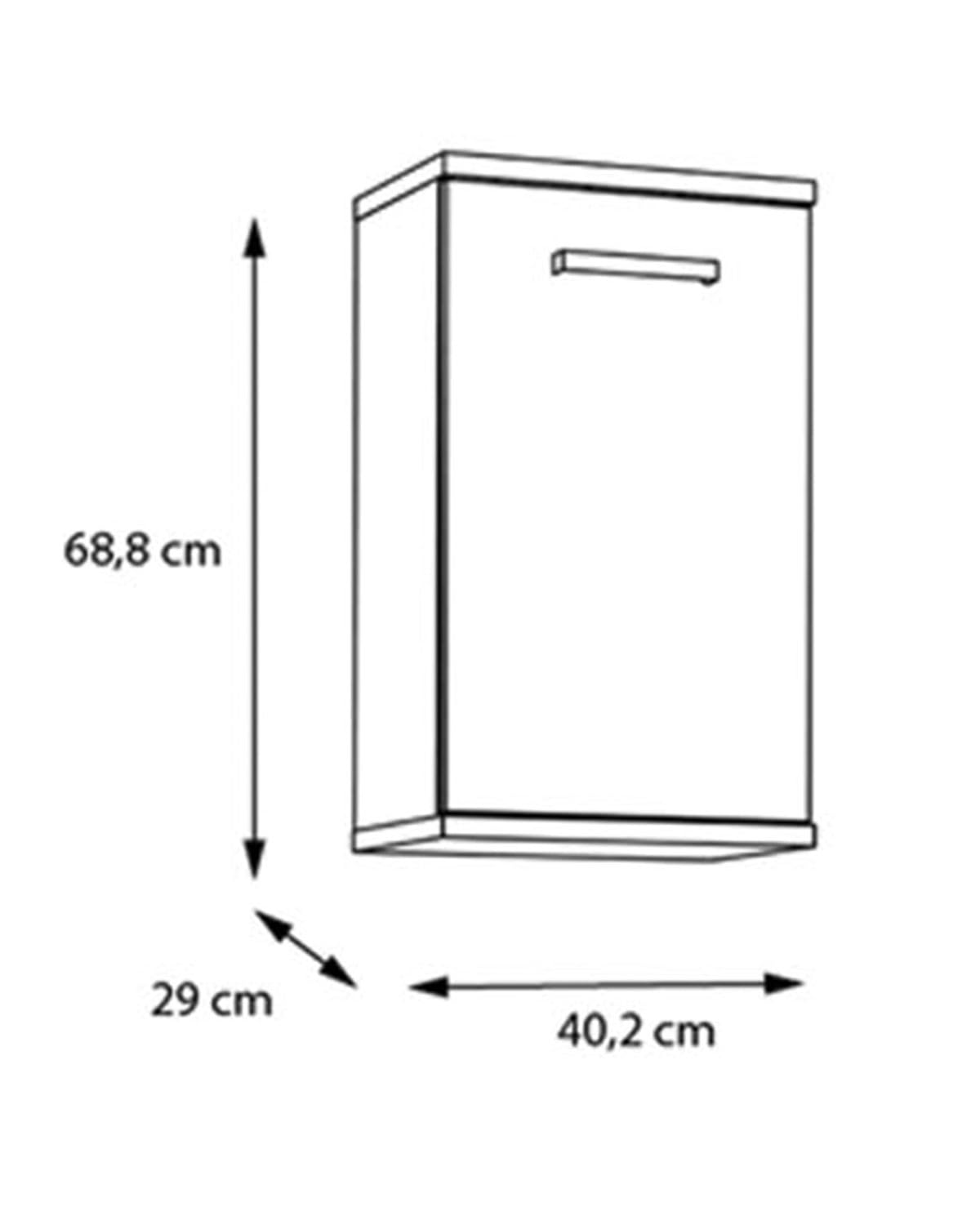 Forte VERIS Hängeschrank 40, moderner Badezimmerschrank, 1-türig, Holzwerkstoff, Weiß mit Artisan Eiche Holzdekor, 40,2 cm breit x 68,8 cm hoch x 29 cm tief