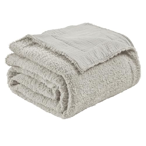 EMME Muslin and Fleece Twin Blanket Reversible - 60"*80" Grey Soft Warm Throw Blankets for Couch Bed Picnic Travel Bed