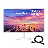 Samsung 2020 LC27F391FHNXZA 27 Inch FHD (1920 x 1080) Curved LED Monitor, HDMI, VGA, AMD Radeon FreeSync, White + NexiGo 4K HDMI Cable Bundle
