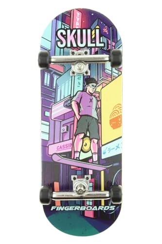 Skull Fingerboards® Back to The 80s 34mm Pro Complete Professional Wooden Fingerboard Mini Skateboard 5 PLY with CNC Bearing Wheels