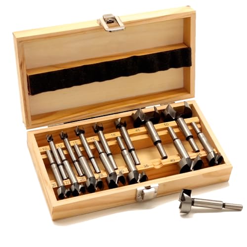 Forstnerbohrer Set 15-tlg. Ø10–50 mm im Holzkoffer – Holzbohrer aus hochwertigem C45 Stahl – Ø10 mm Zylinderschaft – für Hartholz, Weicholz, MDF und Spanplatten - von CF Technik Forstnerbohrer Set 15-tlg. Ø10–50 mm im Holzkoffer – Holzbohrer aus hochwertigem C45 Stahl – Ø10 mm Zylinderschaft – für Hartholz, Weicholz, MDF und Spanplatten - von CF Technik