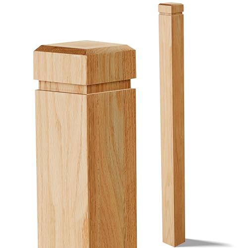 CroBlissful 1 Pcs 3.5 x 48 Inch Solid Red Oak Stair Newel Post with a Single Groove Notched Wood Balusters for Staircase Interior Railing Newels for Stair Handrails(Wood Color)